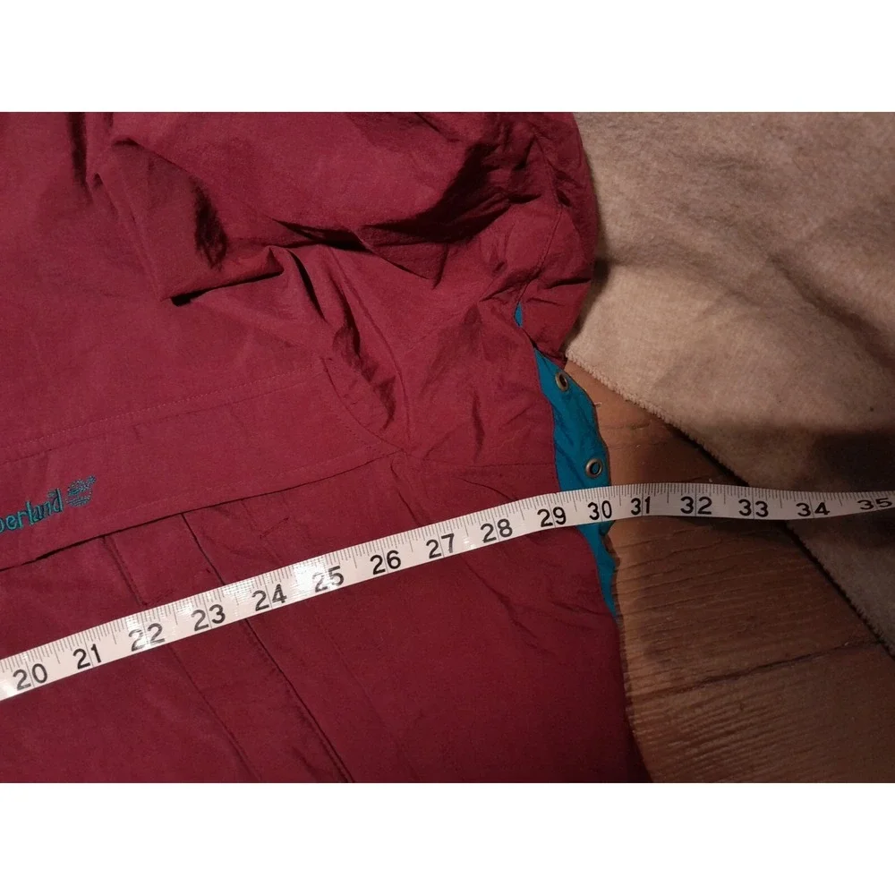 Timberland Rain Jacket Mens Burgundy Teal XL Vintage 90s Weathergear Hooded Coat